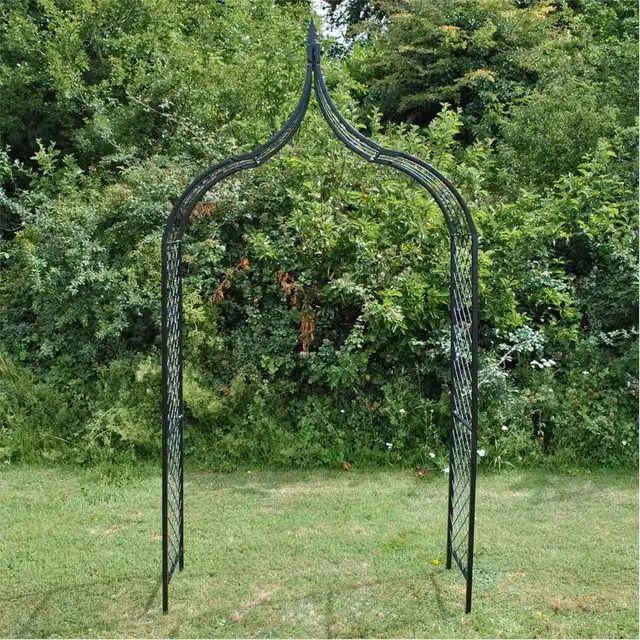 Nordara Black Metal Decorative Garden Arch Trellis with Ground Spikes for Climbing Plant Support, H 250 cm x W 200 cm x D 115 cm – 1
