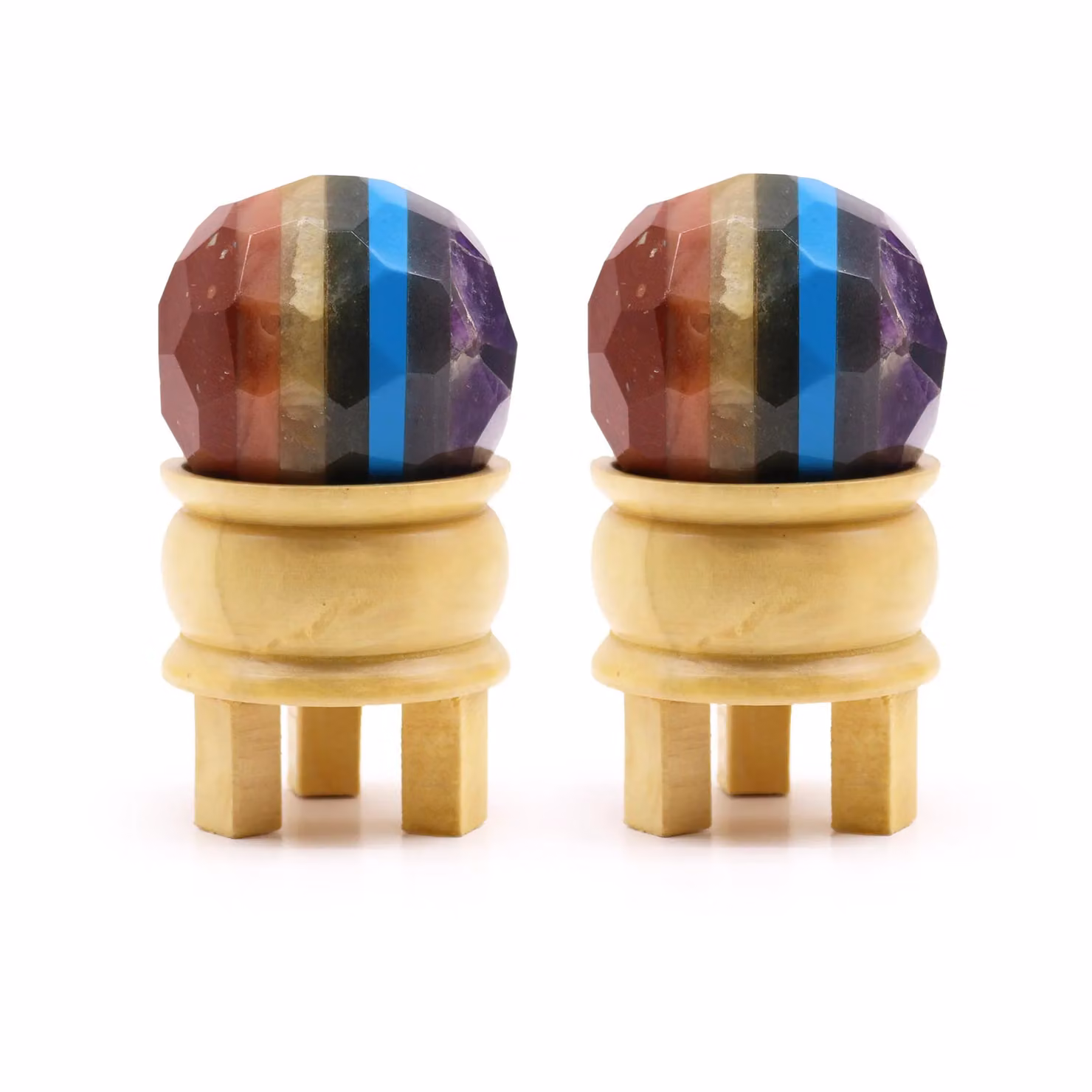 KDMD Seven Chakra Gemstone Faceted Healing Ball with Wood Stand, Multicolour and Brown – 2