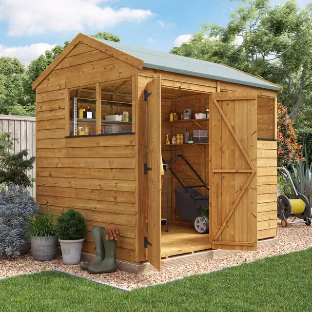 BillyOh Switch Overlap Apex Wooden Garden Shed with Window in Brown