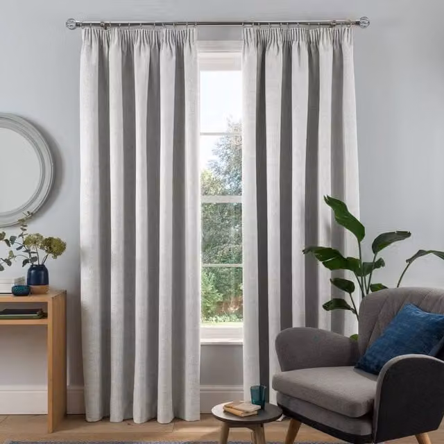 Smart Living Textured Rib Weave Pencil Pleat Blackout Curtains, 2 Grey Fabric Panels, Width: 167 cm, Drop: 137 cm – 1