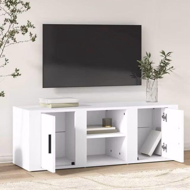 Berkfield Home Modern White TV Cabinet in Matt Engineered Wood, W: 100 cm, D: 31.5 cm, H: 35 cm