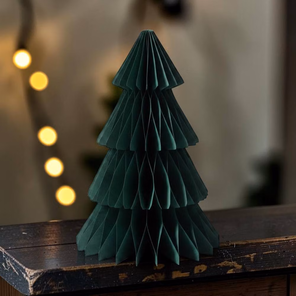 Four Candle Set of 3 Dark Green Paper Christmas Trees, Height: 25 cm – 2