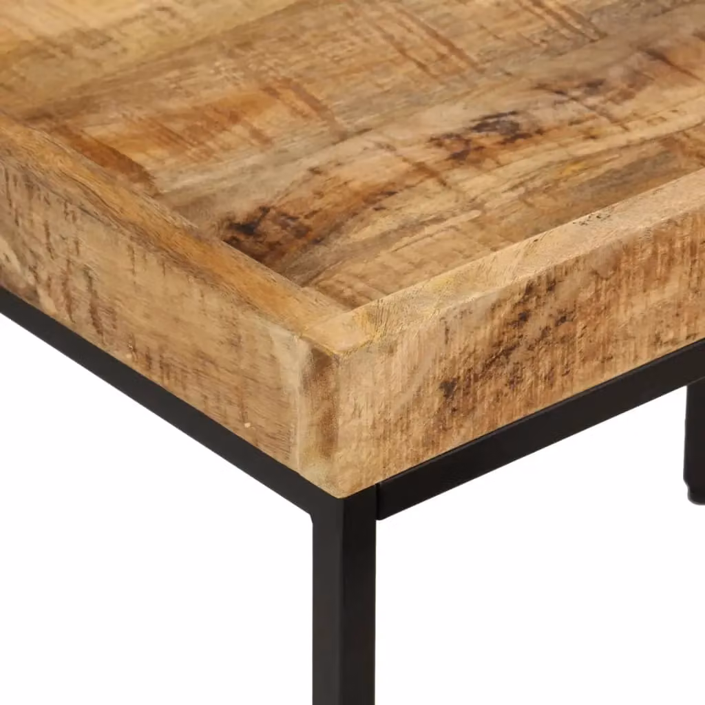 Berkfield Home Set of 3 Nesting Coffee Tables in Brown Solid Rough Mango Wood and Iron – 4