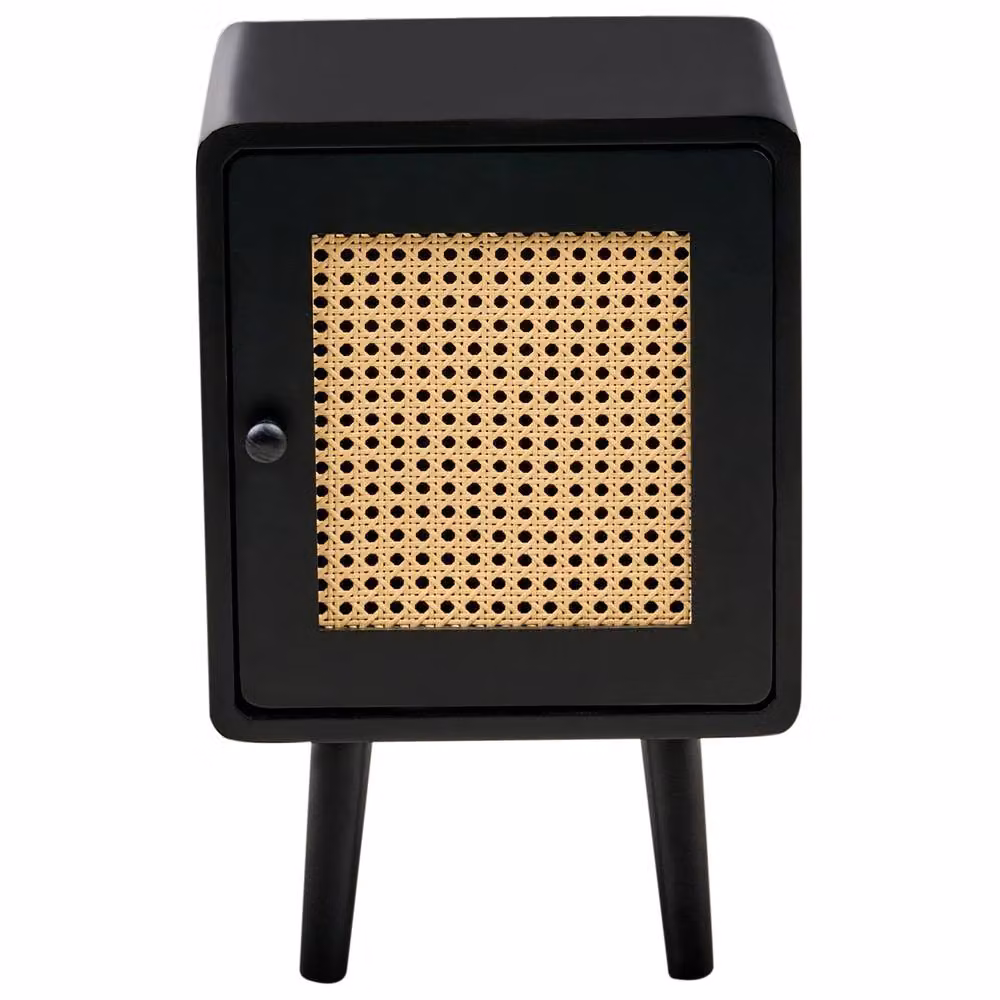 Wyld Haus Black Painted Wood and Rattan Bedside Table – 5