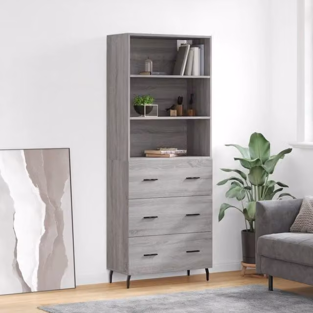 Berkfield Home Grey Sonoma Highboard in Matt Engineered Wood, H 180 x W 69.5 x D 34 cm