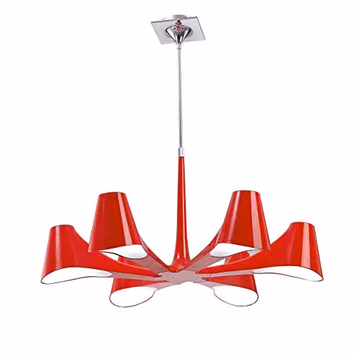 Mantra Fusion Ora Telescopic Convertible Semi Flush Ceiling Light with 6 E27 CFL Lamps in Gloss Red, White and Polished Chrome – 1