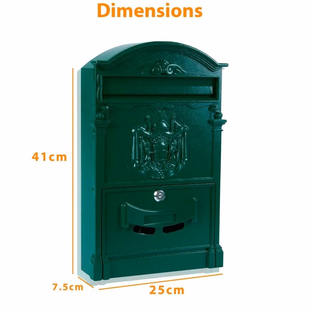 NESTLUNE Green Vintage Outdoor Lockable Wall Mounted Letter Box – 3