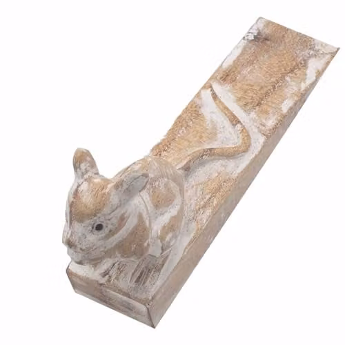 KDMD Hand Carved Dormouse Wood Doorstop in Brown