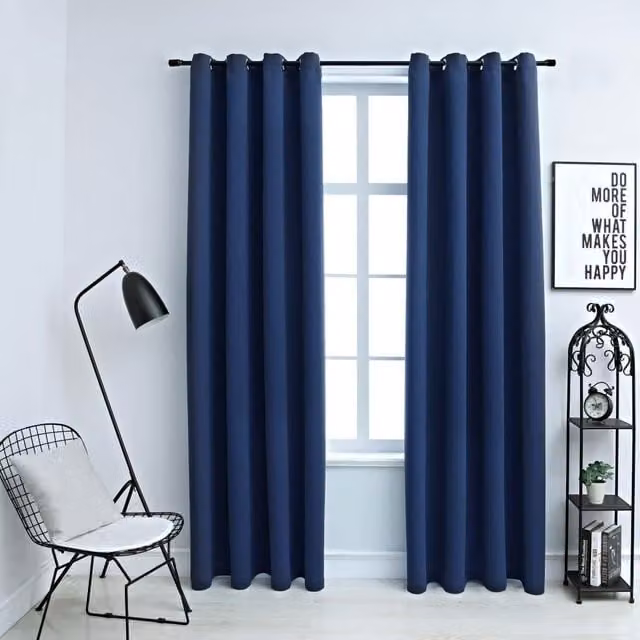 Berkfield Home Blue Blackout Fabric Curtains with Eyelets, 2 Pack, W: 140 cm, H: 175 cm