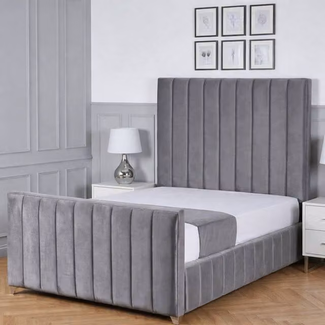 Living Comfort Bedz Zenith Grey Velvet Upholstered Gas Lift Storage Bed, W/D/H: 140 x 200 cm