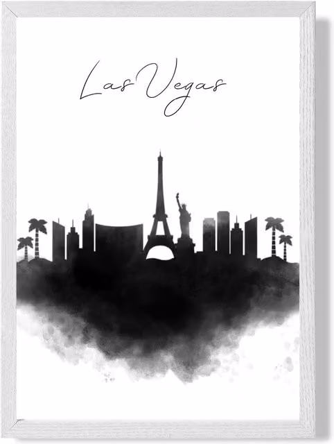 ARTZE Las Vegas Watercolour Skyline City Framed Print, Black and White, A2