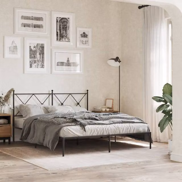 Berkfield Home Metal Bed Frame with Headboard, Black, W/D/H: 160 x 200 cm – 1