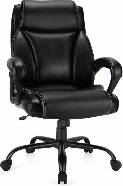 Costway Big and Tall Ergonomic Executive Office Chair in Black Synthetic Leather with Headrest and Rocking Backrest – 1
