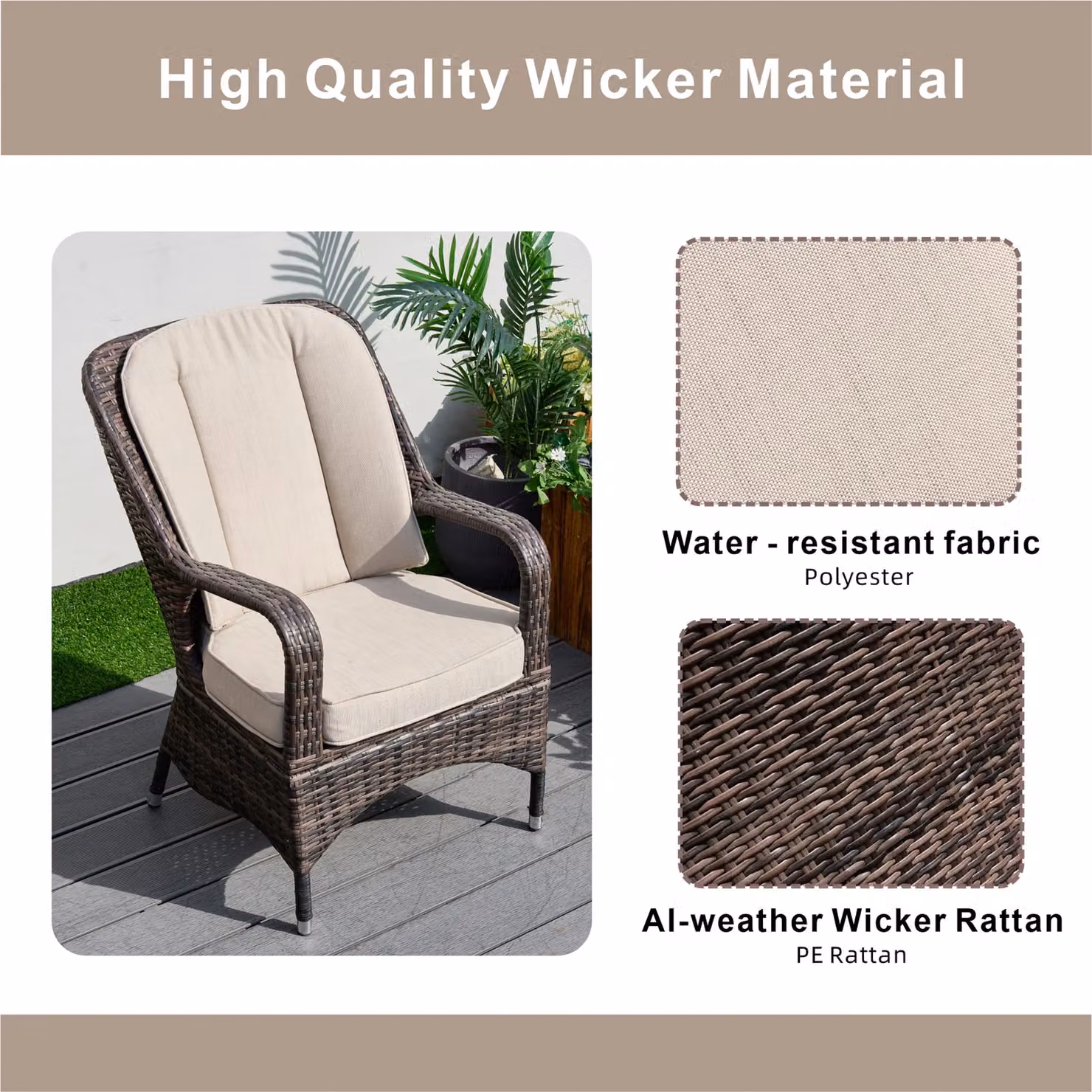 Direct Wicker 2-Piece Brown PE Rattan Outdoor Dining Chairs for Garden and Terrace – 3