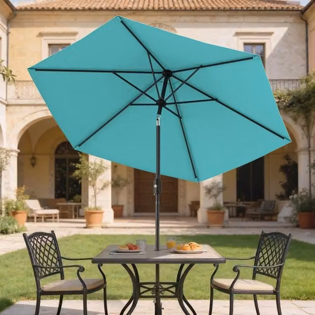 Outsunny 2.6m Garden Parasol Umbrella with Aluminium Pole in Turquoise