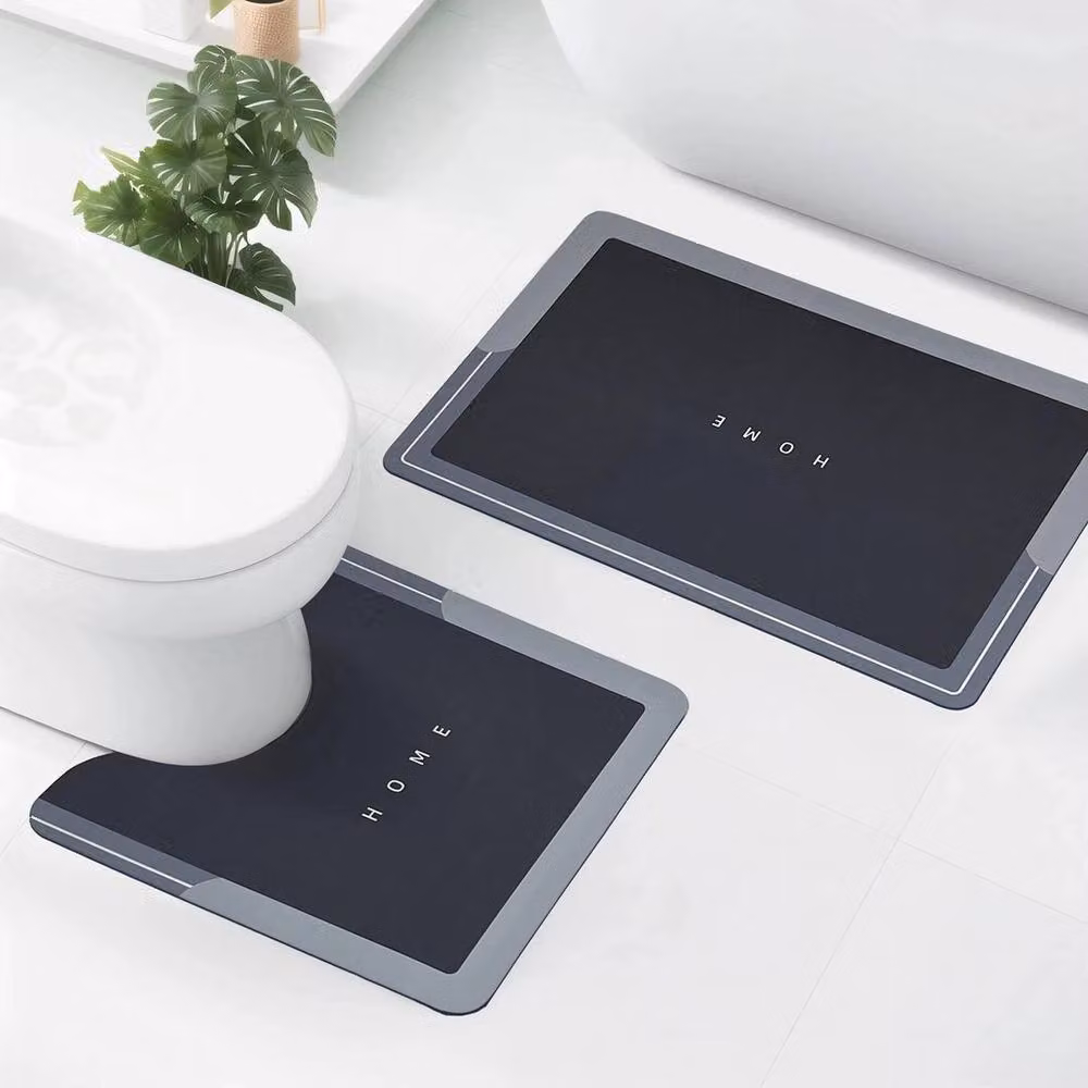 NESTLUNE 2 Piece Super Absorbent Rectangular Bathroom Mat Set in Black – 3
