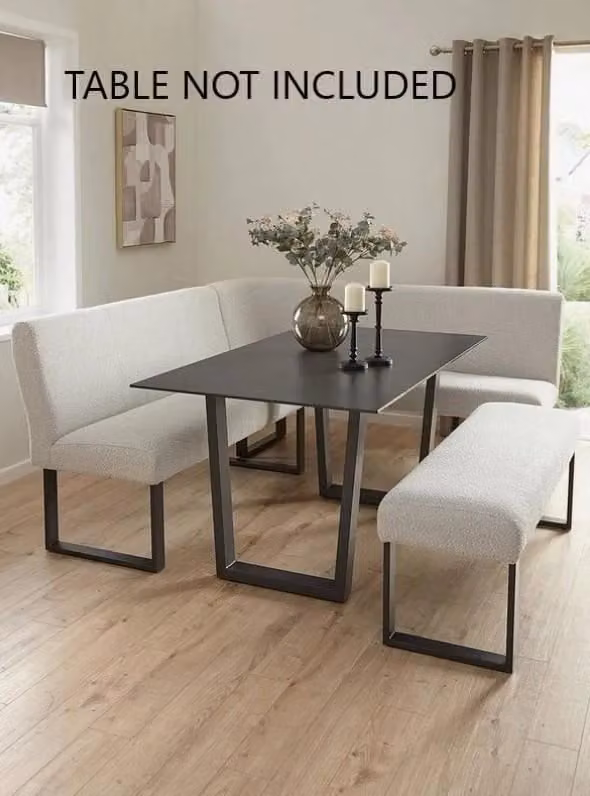 Nevada L-Shape Corner Seat Bench Dining Set in Cream Fabric