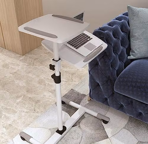 Properav Mobile Desk Workstation and Projector Trolley in White, Height Adjustable 85-110 cm, 10 kg Capacity – 2