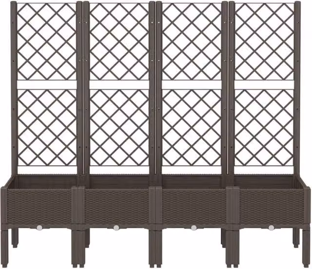 Berkfield Home Garden Planter with Trellis in Brown, W/D/H: 160 x 40 x 142 cm