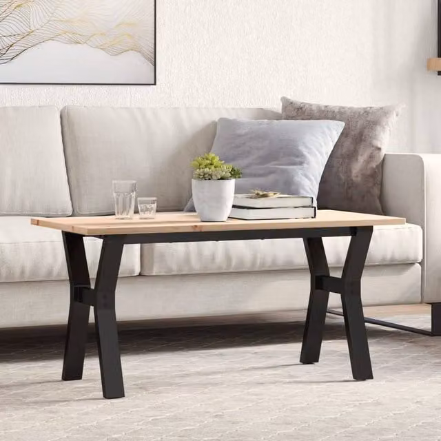 Berkfield Home Y-Frame Coffee Table in Brown Solid Pine and Steel, W: 100 cm, D: 50 cm, H: 45 cm – 1