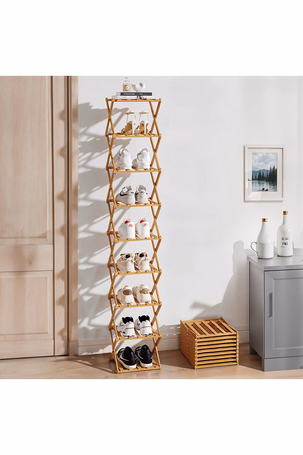 Garden Sanctuary 9-Tier Bamboo Folding Shoe Rack in Brown – 2