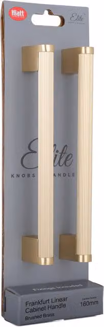 Elite Knobs & Handles Pack of 2 Frankfurt Linear Bar Cabinet Handles in Brushed Brass, 160mm