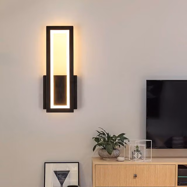 Goeco Modern Rectangular LED Indoor Wall Lamp in Black with Warm White Light – 1