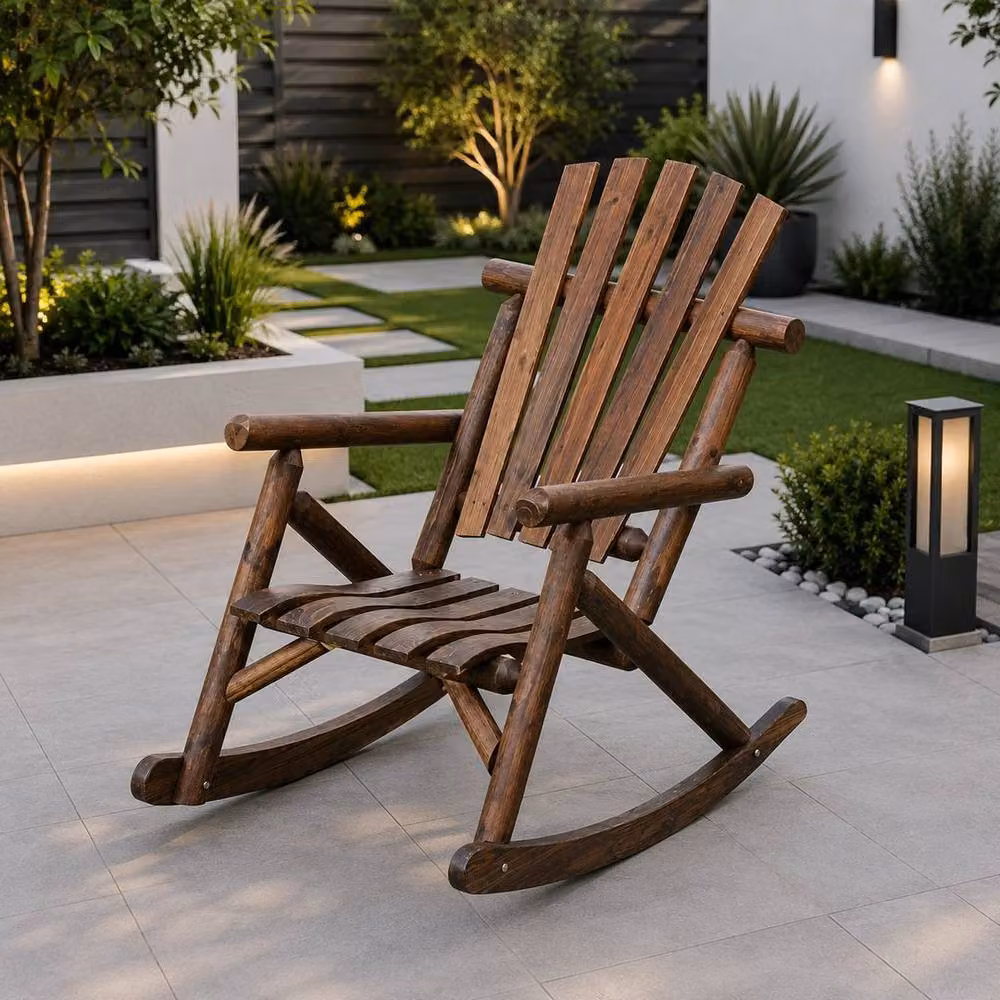 Kelvenix Brown Rustic Treated Hardwood Garden Rocking Armchair – 4