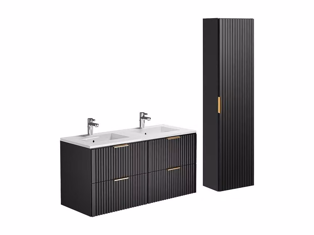 Vente-unique Modern Ribbed Wall-Mounted Bathroom Vanity Unit with Inset Ceramic Basin and Column in Matt Black, W/D/H: 60 x 46 x 57 cm – 2
