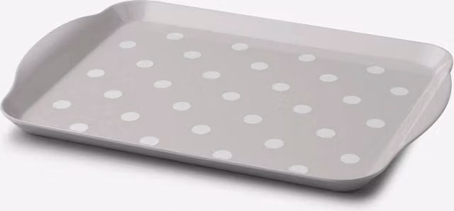 Zeal Melamine Dotty Rectangular Serving Tray with Handles in Grey, W: 30 cm x D: 21 cm x H: 2 cm