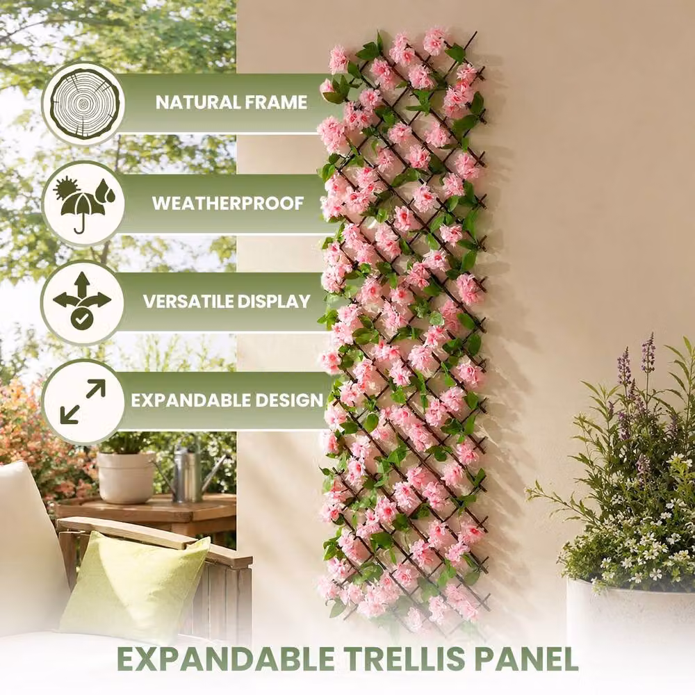 Marco Paul Expandable Artificial Pink Blossom Trellis Privacy Screen, W/H: 60 x 180 cm – 3