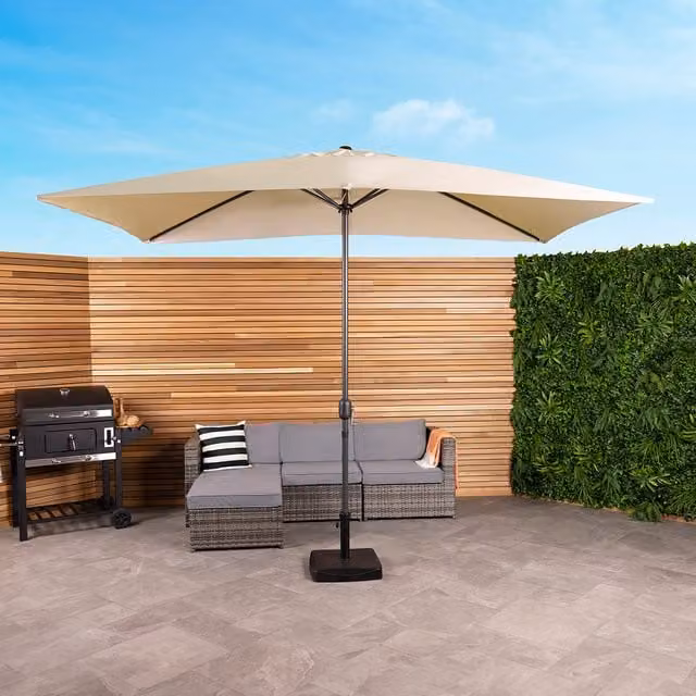 Charles Bentley Rectangular Outdoor Garden Parasol Umbrella in Beige and Yellow, W: 300 cm, D: 200 cm