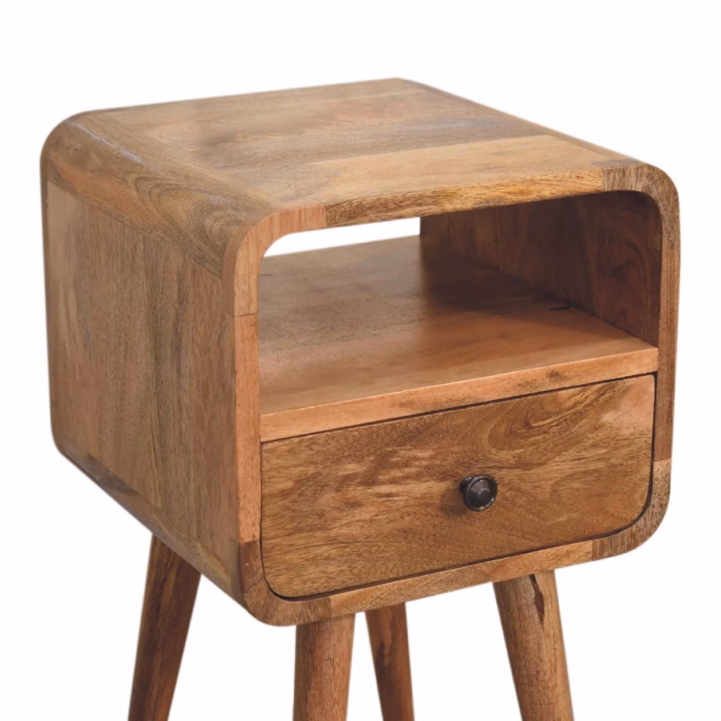 Aosom UK Handcrafted Solid Mango Wood Mini Bedside Table with Drawer and Open Shelf, Brown, W/D/H: 30 x 30 x 55 cm – 4