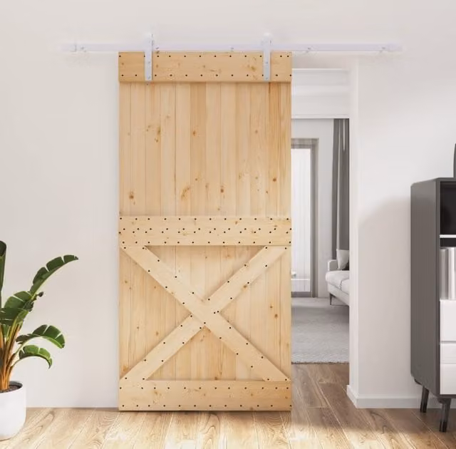 Berkfield Home Modern Sliding Wood Door with Hardware Set in Brown, W: 100 cm, H: 210 cm