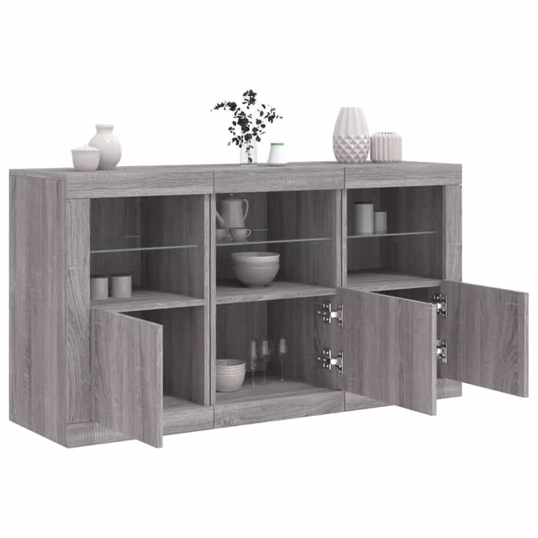 Berkfield Home Modern Grey Sonoma Sideboard with Integrated LED Lights, W/D/H: 123 x 37 x 67 cm