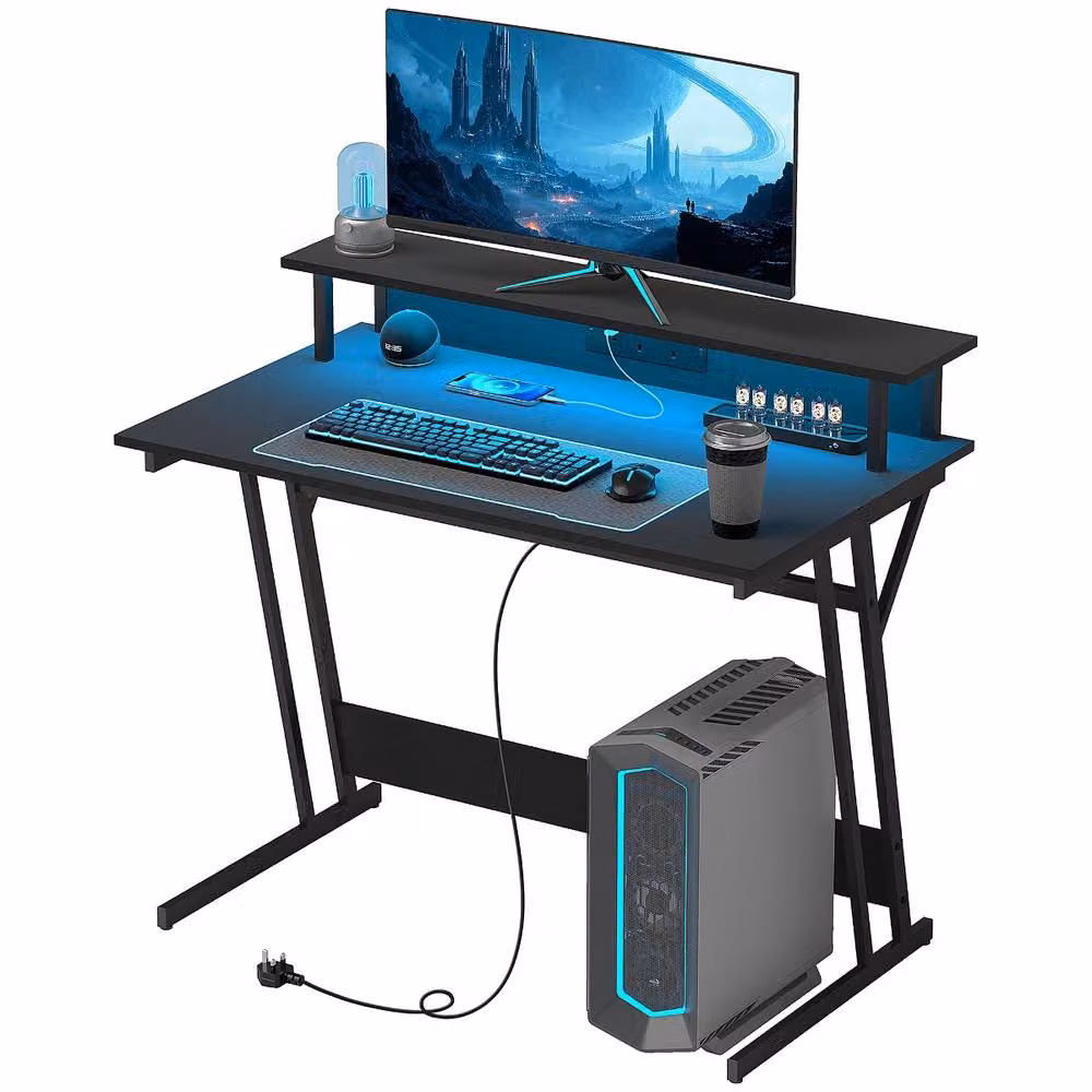 Rolipo Two-Level LED Gaming Desk in Black – 2