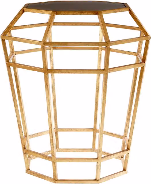 Orsina Geometric Drum Side Table with Black Glass Top and Gold Prismatic Base, W/D/H: 60 x 60 x 71 cm