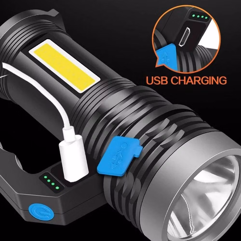 FLAVORA Super Bright Tactical LED Torch, USB Rechargeable Aluminium Flashlight in Black – 3