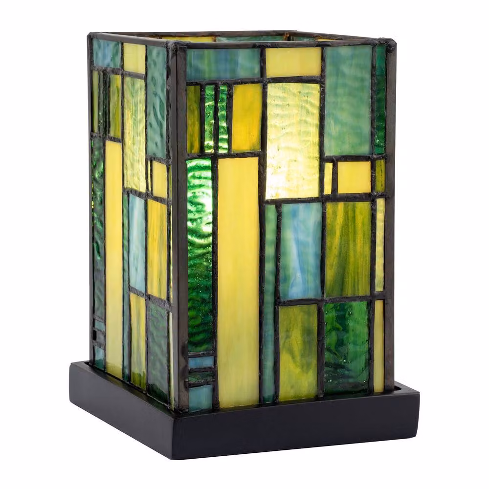 Happy Homewares Art Deco Tiffany Table Lamp in Green Multicolour Stained Glass – 2