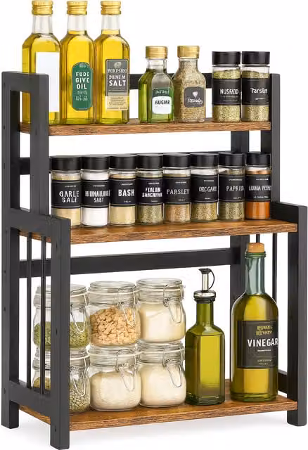 Innoteck Rustic Brown Kitchen Countertop Organiser and Spice Rack Storage Shelf W/D/H: 41.0 x 18.0 x 53.0 cm