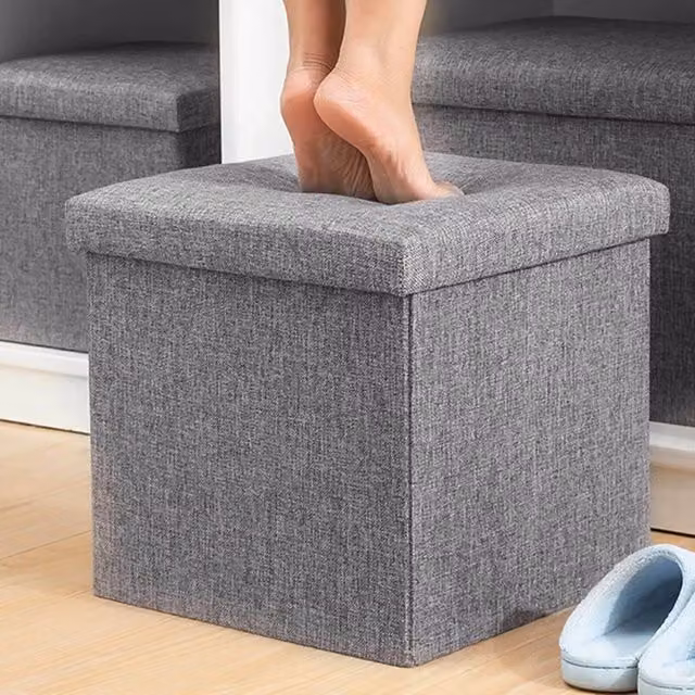 FORGEVIO Folding Ottoman Storage Box Pouffe Seat Stool in Grey