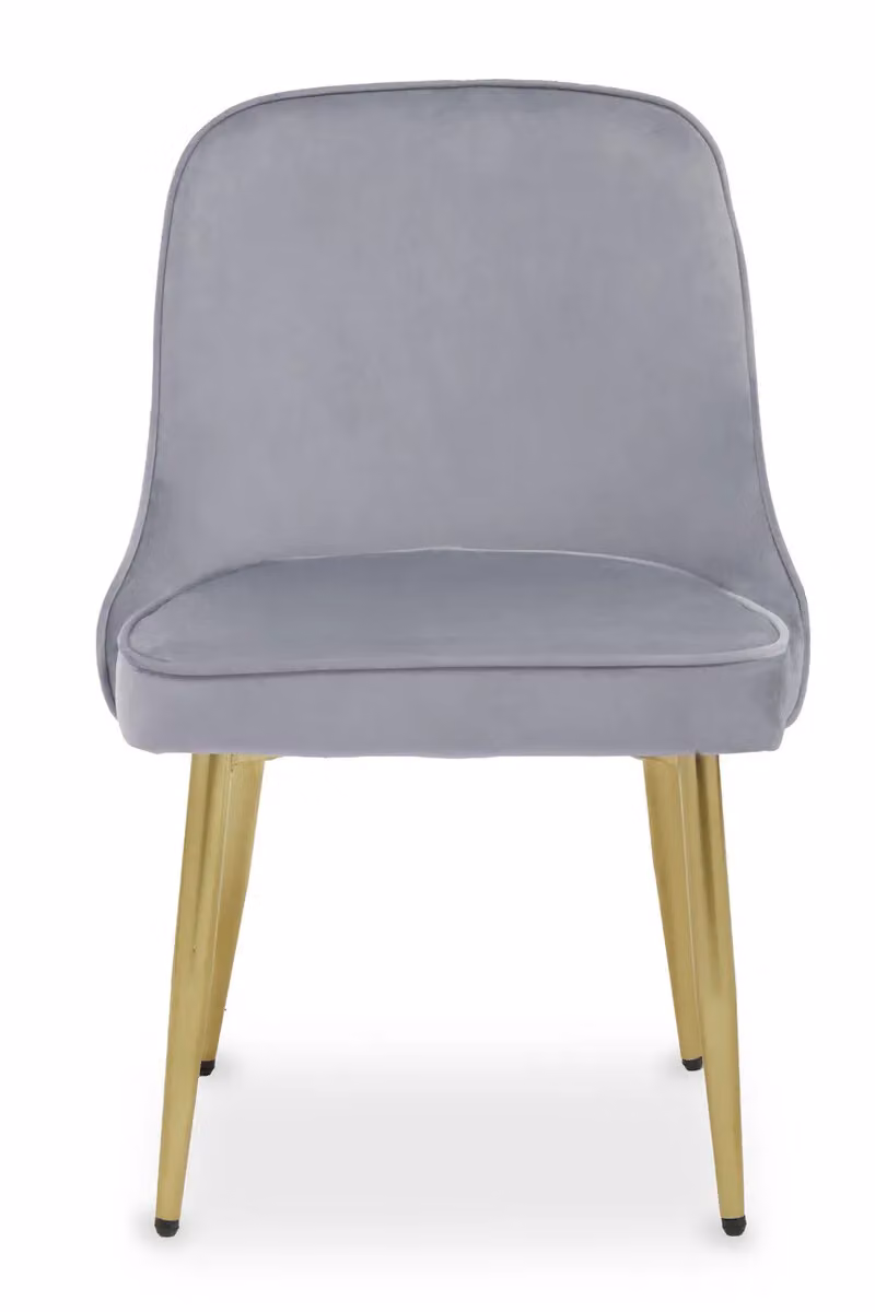 Orsina Mid-Century Modern Grey Velvet Dining Chair with Gold Accents – 3