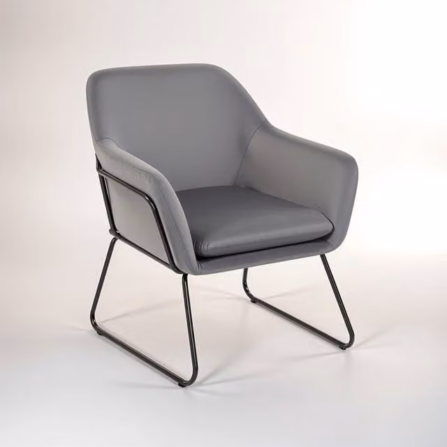 Orsina Grey Velvet Tub Accent Chair with Black Metal Frame