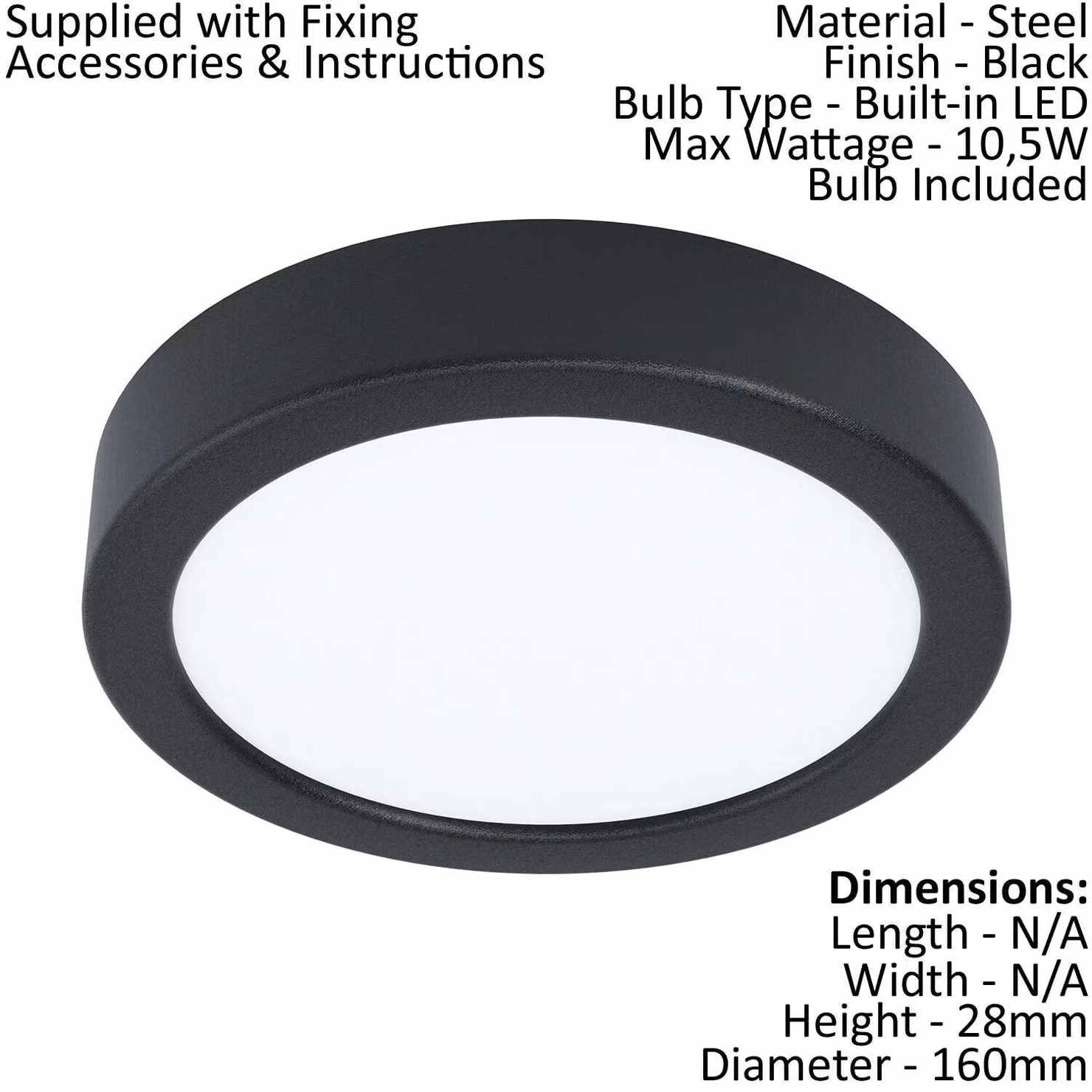 Loops 2 Pack Black Round Surface Mounted LED Wall and Ceiling Light, 10.5W, 4000K – 2