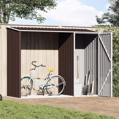 vidaXL Garden Firewood Shed in Brown, Galvanised Steel, W/D/H: 245 x 98 x 159 cm – 2