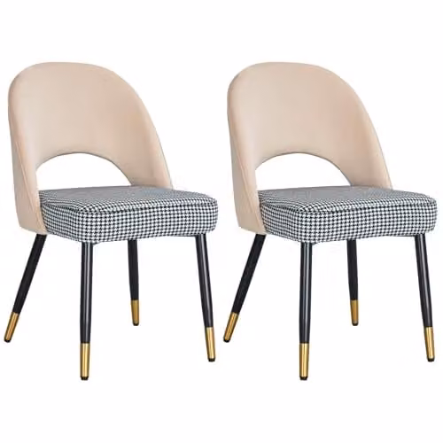 Hygrad Built to Survive Velvet Dining Chairs Set of 2 in Cream Checked Fabric