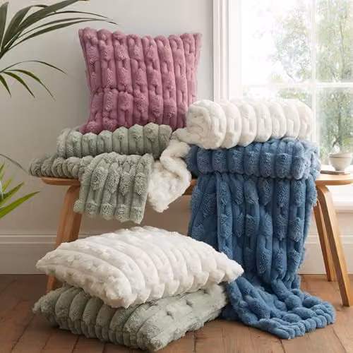 Bianca Carved Faux Fur Square Cushion, Pink, W/D/H: 50 x 50 x 50 cm – 3