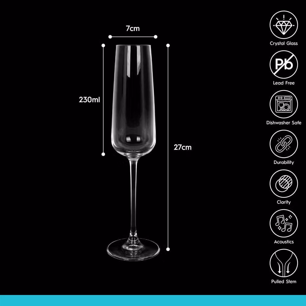 Argon Tableware Knightsbridge Lead-Free Crystal Champagne Flutes, 230ml, Pack of 24, Transparent – 4