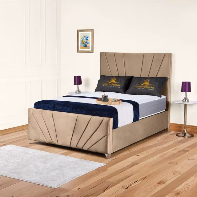 UK Bed Furniture Sunrise Upholstered Gas Lift Storage Bed in Beige, King Size (180 x 200 cm) – 1