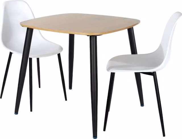 Aspen Light Oak Square Dining Table and 2 Curve Chairs Set in White